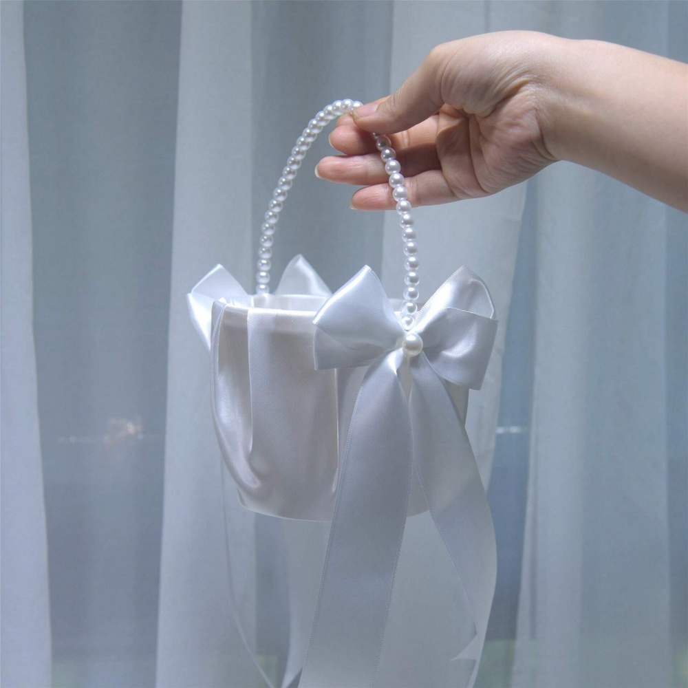 웨딩식 신부 파티 장식용 흰색 새틴 리본 꽃다발 바구니 - Gardening Tools Girls 리뷰 및 가격
